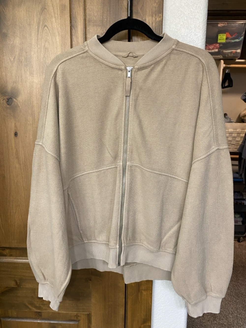 Aerie Beige Zip-Up Bomber Jacket